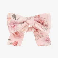 Girls Pink Floral Hair Bow Elastic