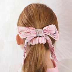 Girls Pink Floral Hair Bow Elastic