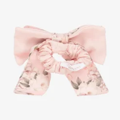 Girls Pink Floral Hair Bow Elastic