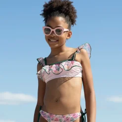 Girls Pink Floral Lace Frill Bikini (UV50)