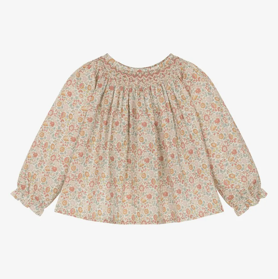 Girls Pink Floral Print Cotton Blouse