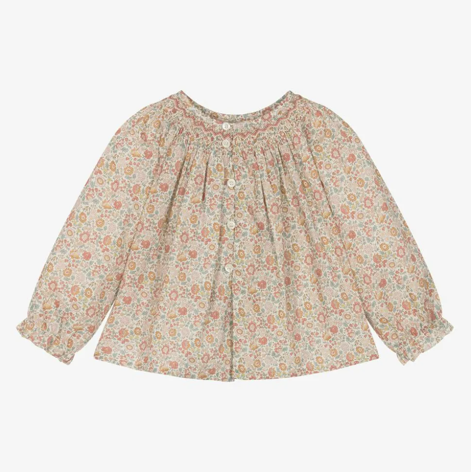 Girls Pink Floral Print Cotton Blouse