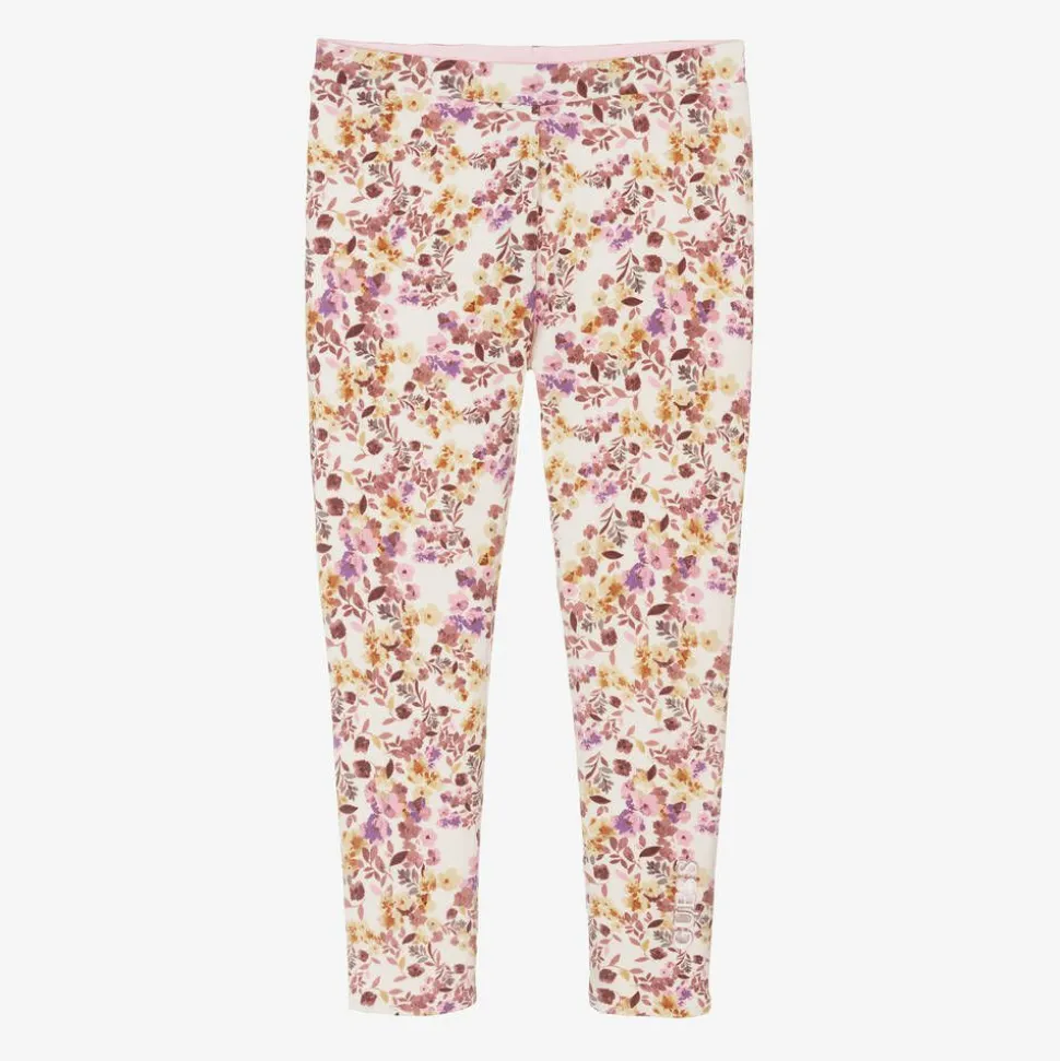 Girls Pink Floral Print Reversible Leggings