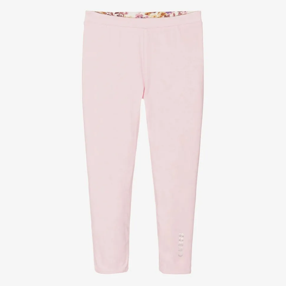 Girls Pink Floral Print Reversible Leggings