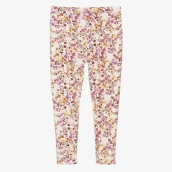 Girls Pink Floral Print Reversible Leggings