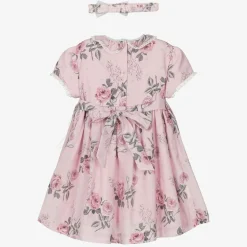 Girls Pink Floral Smocked Dress Set