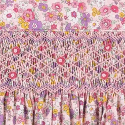 Girls Pink Floral Smocked Cotton Dress