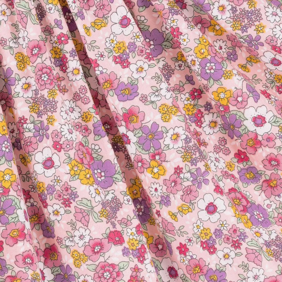 Girls Pink Floral Smocked Cotton Dress