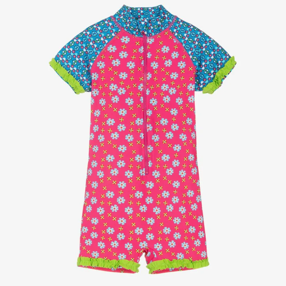 Girls Pink Floral Sun Suit (UPF50+)