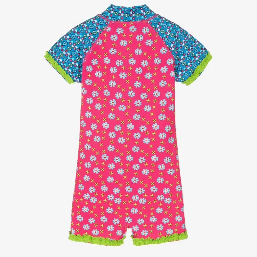 Girls Pink Floral Sun Suit (UPF50+)