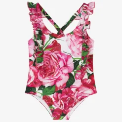 Girls Pink Floral Swimsuit