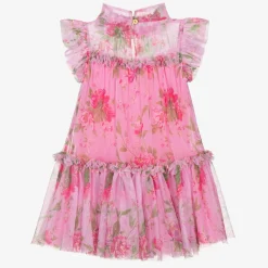 Girls Pink Floral Tulle Dress