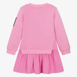 Girls Pink Flower Print Sweatshirt Dress