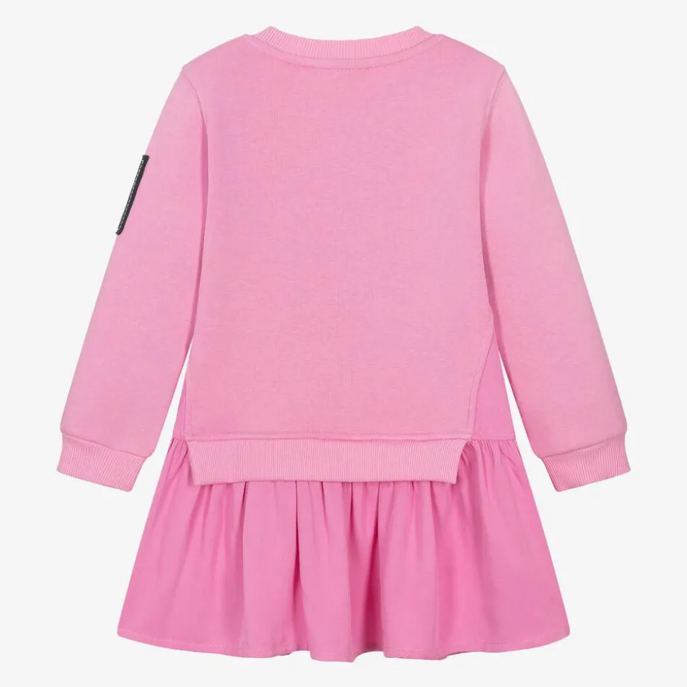 Girls Pink Flower Print Sweatshirt Dress