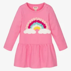Girls Pink Flower Rainbow Cotton Dress