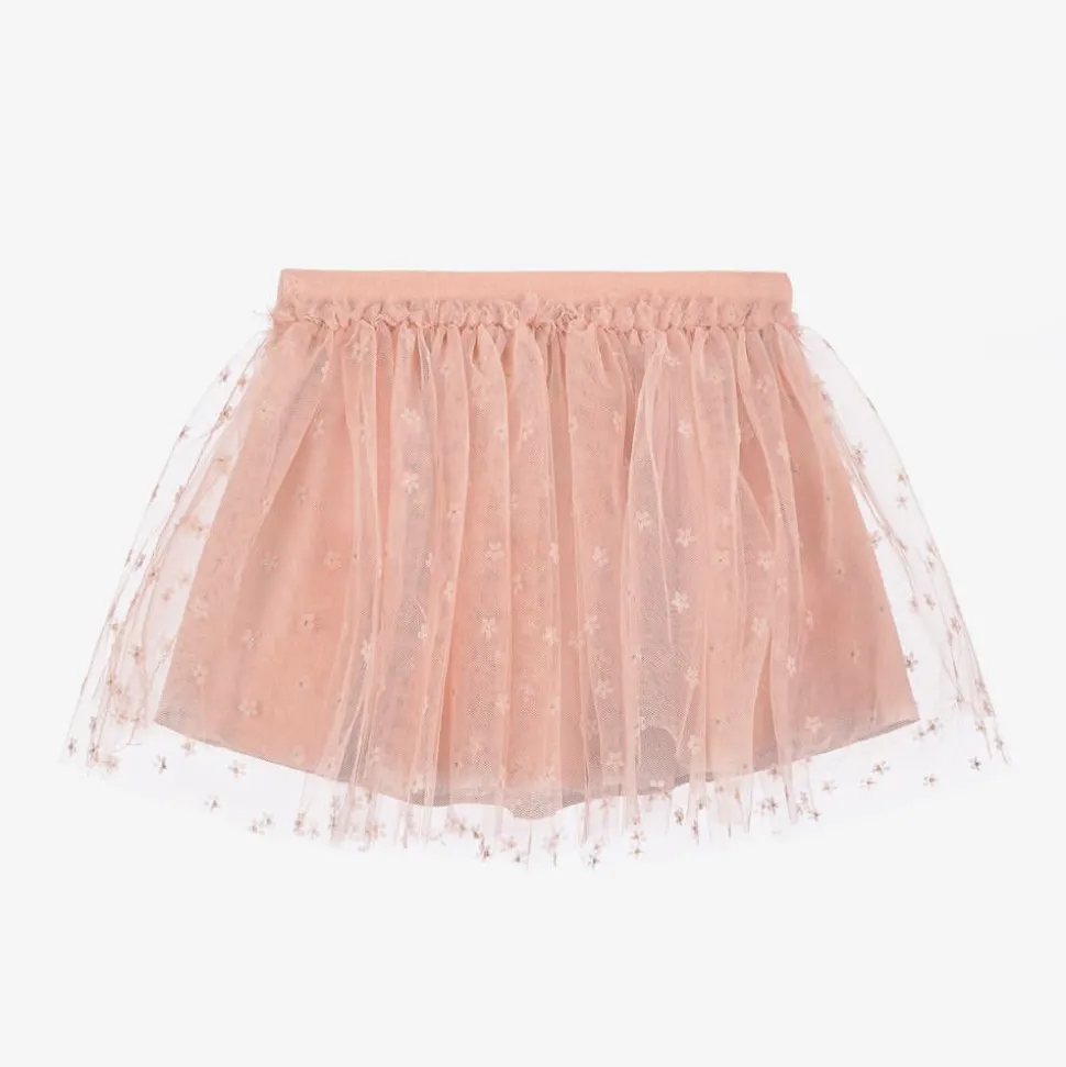 Girls Pink Flower Tulle Skirt