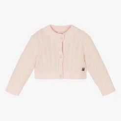 Girls Pink Fluffy Knit Cardigan