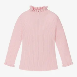 Girls Pink Frill Polo Neck Wool Jumper