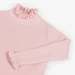 Girls Pink Frill Polo Neck Wool Jumper
