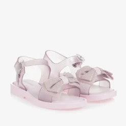 Girls Pink Glitter Bow Jelly Sandals