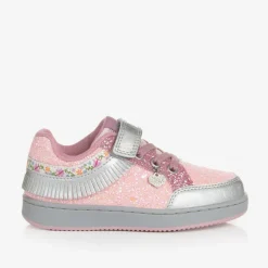 Girls Pink Glitter Fringed Trainers