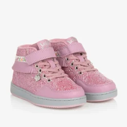 Girls Pink Glitter High-Top Trainers