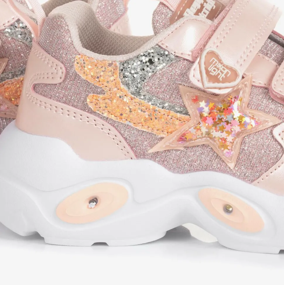 Girls Pink Glitter Light-Up Trainers