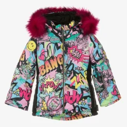 Girls Pink Graffiti Print Ski Jacket