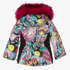 Girls Pink Graffiti Print Ski Jacket