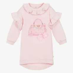 Girls Pink Handbag Sweatshirt Dress