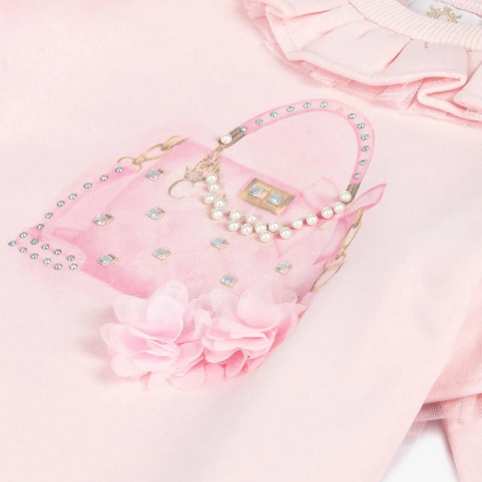 Girls Pink Handbag Sweatshirt Dress