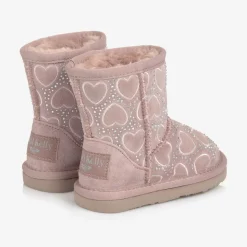 Girls Pink Heart & Diamanté Suede Boots