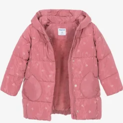 Girls Pink Heart Puffer Coat