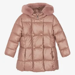 Girls Pink Hooded Puffer Coat