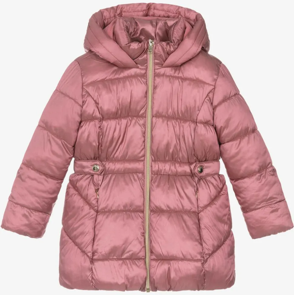 Girls Pink Hooded Puffer Coat