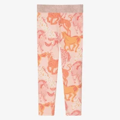 Girls Pink Horse Print Leggings