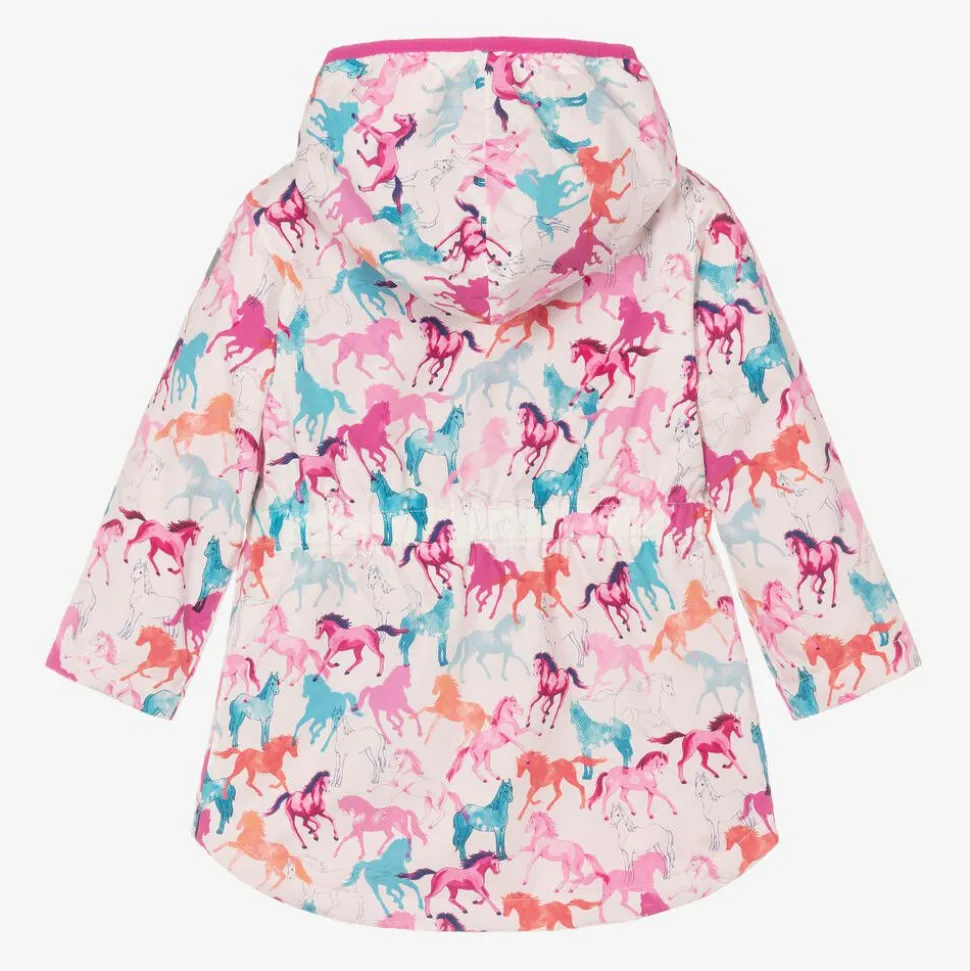 Girls Pink Horse Print Raincoat