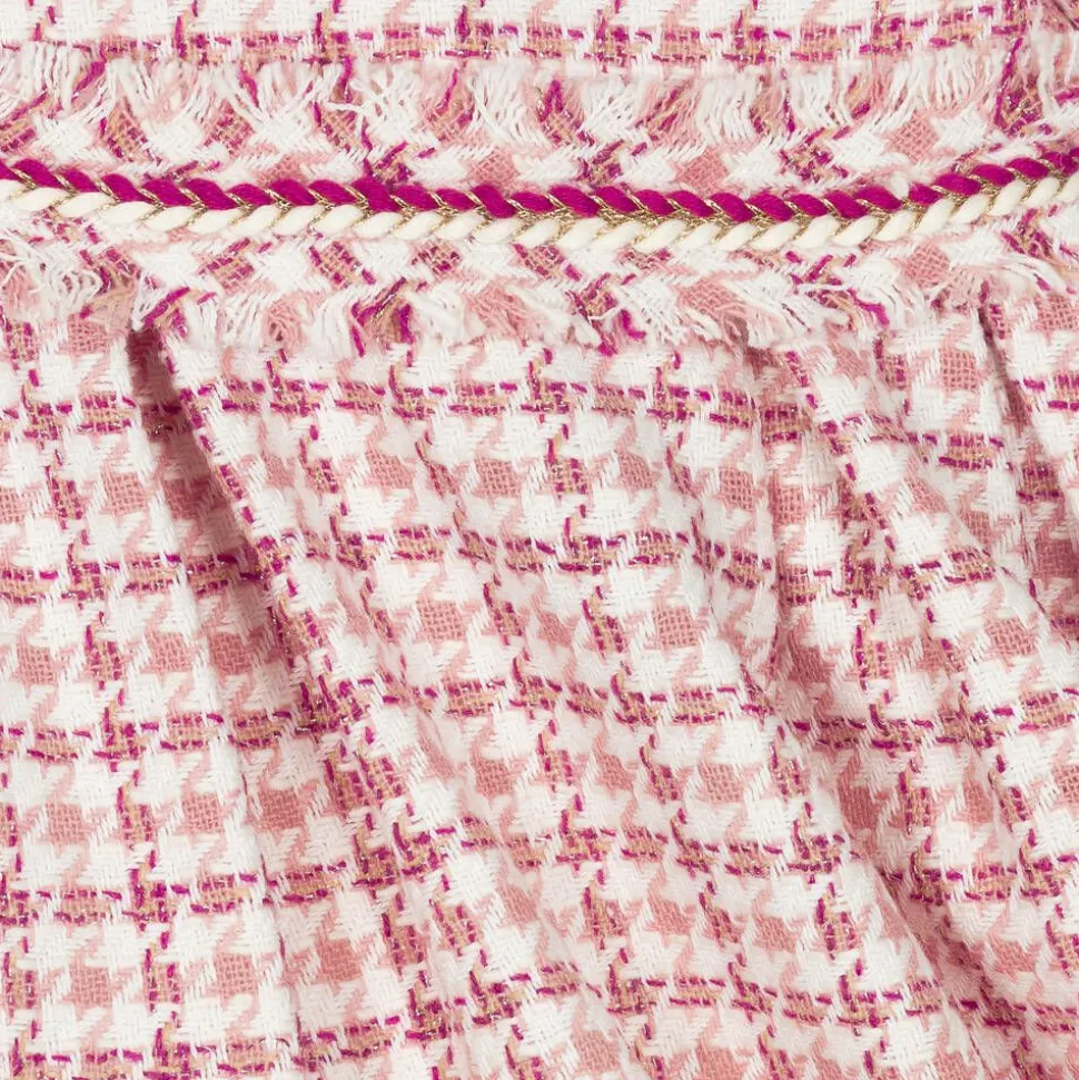 Girls Pink Houndstooth Tweed Dress