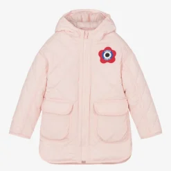 Girls Pink K Flower Quilted Coat