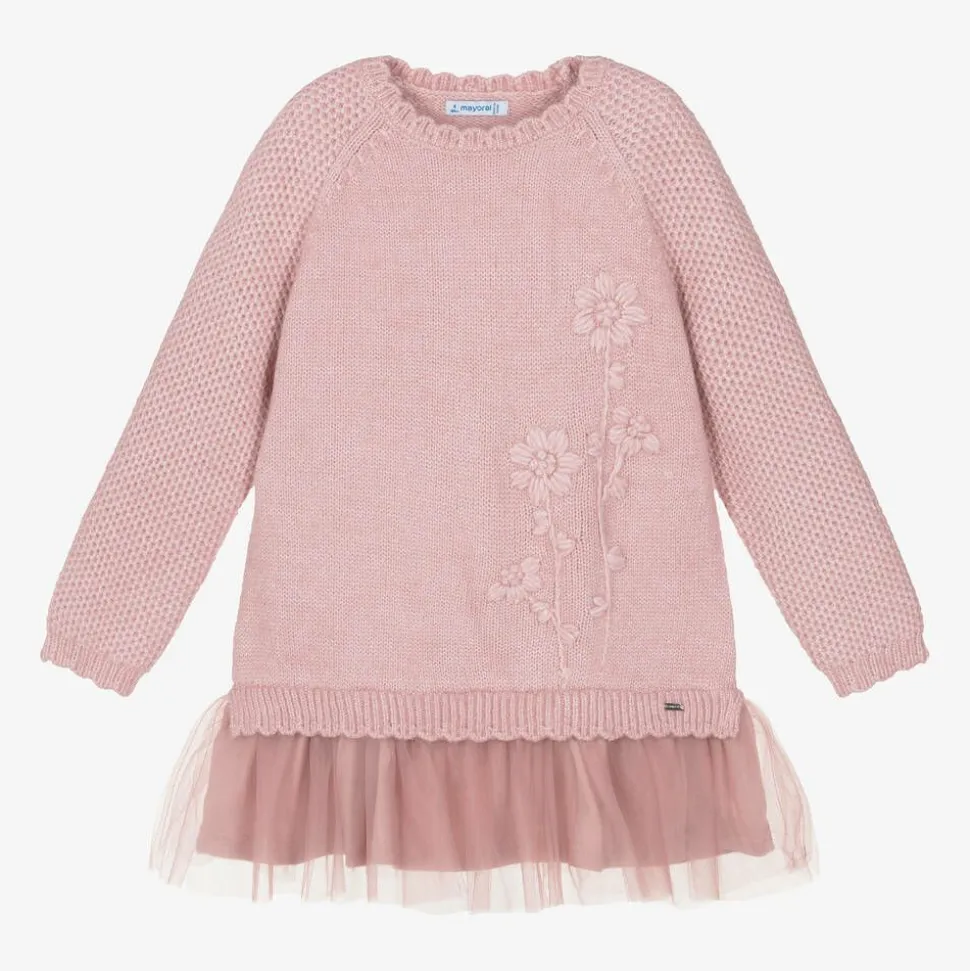 Girls Pink Knitted Dress