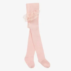 Girls Pink Lace Frill Tights