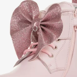 Girls Pink Leather Bow Ankle Boots
