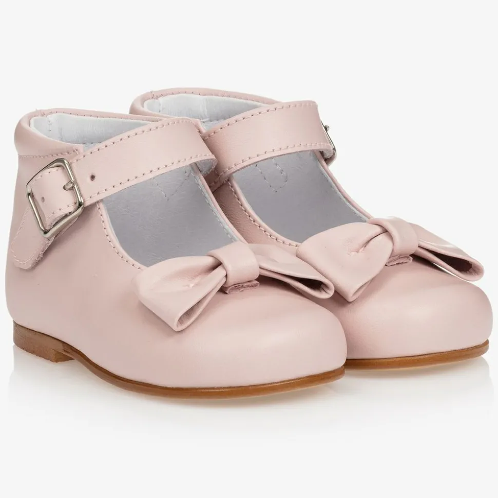 Girls Pink Leather Bow Shoes