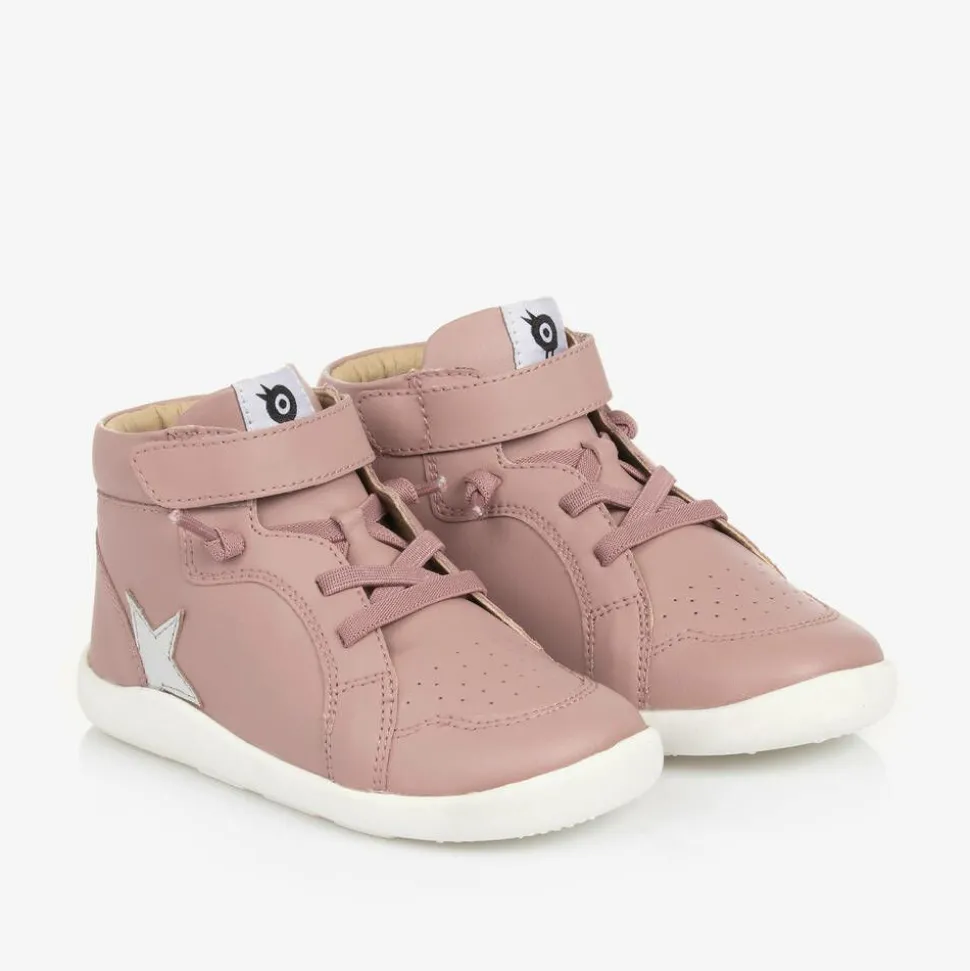 Girls Pink Leather High-Top Trainers