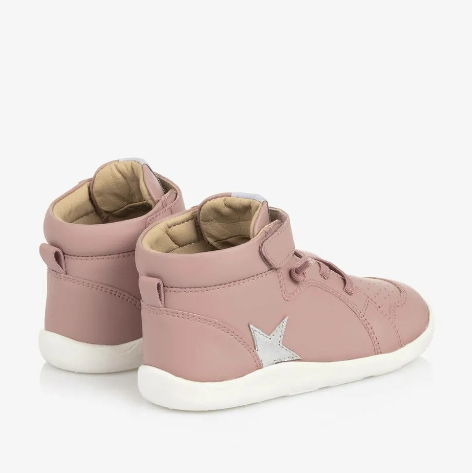 Girls Pink Leather High-Top Trainers