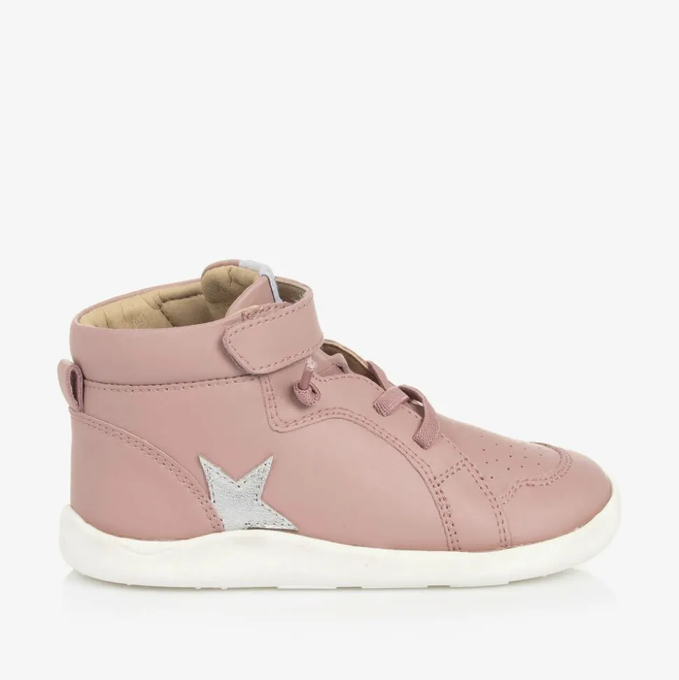 Girls Pink Leather High-Top Trainers