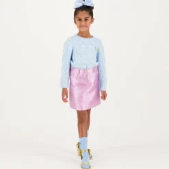 Girls Pink Metallic Jacquard Skirt