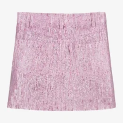 Girls Pink Metallic Jacquard Skirt