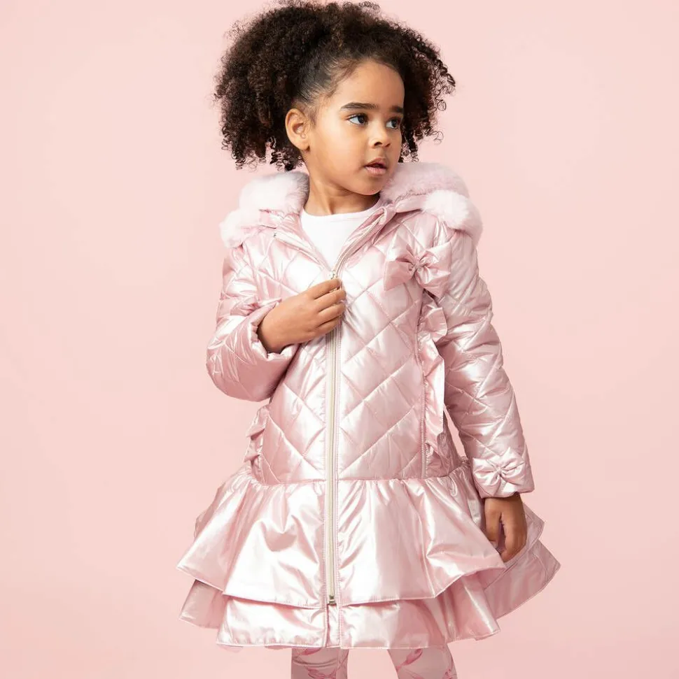 Girls Pink Metallic Quilted Coat