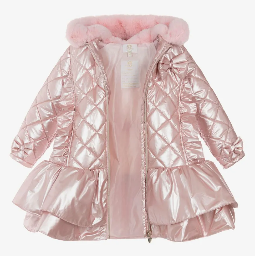 Girls Pink Metallic Quilted Coat